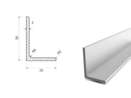 Hliníkový L profil 30x25x2 (EN 6060)