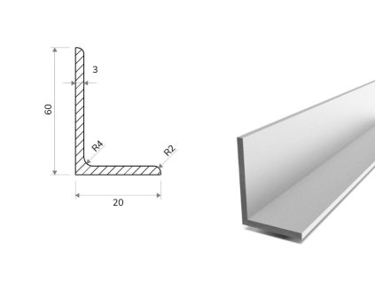 Hliníkový L profil 60x20x3 (EN 6060)