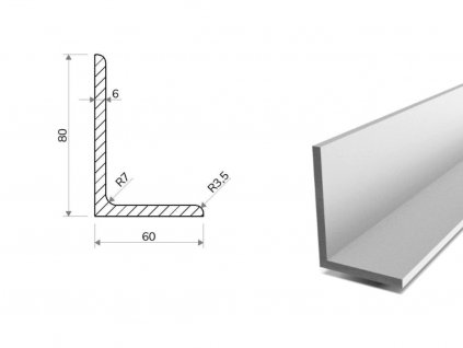 Hliníkový L profil 80x60x6 (EN 6060)