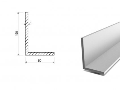 Hliníkový L profil 150x50x4 (EN 6060)